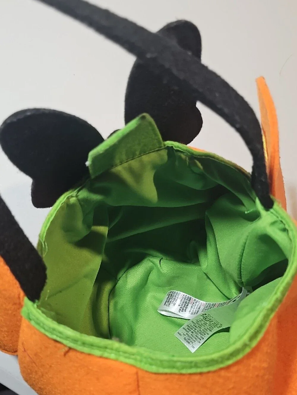 Disney Orange Pumpkin Trick-or-Treat Bag with Black Ears and Green Lining